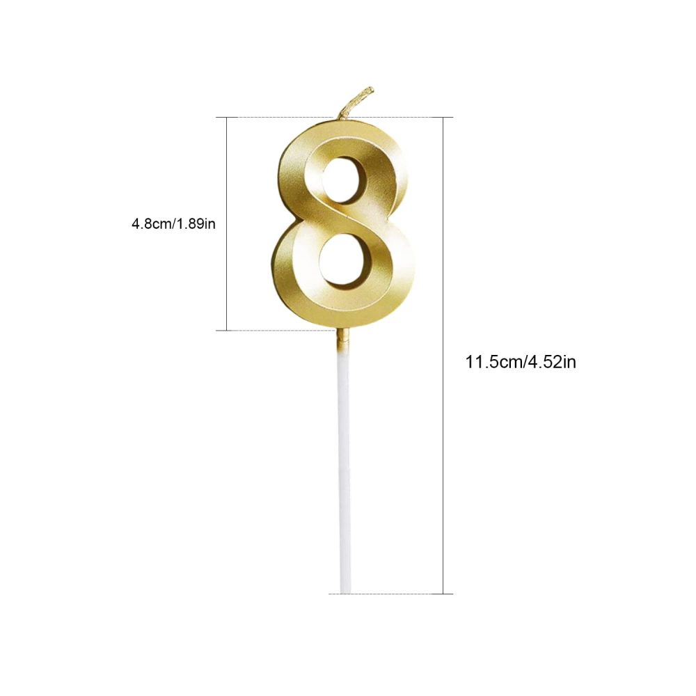 Golden Glitter 3D Number Candles - Perfect for Birthday, Anniversary, Wedding, Graduation Cake (Set of 8) - Image 9