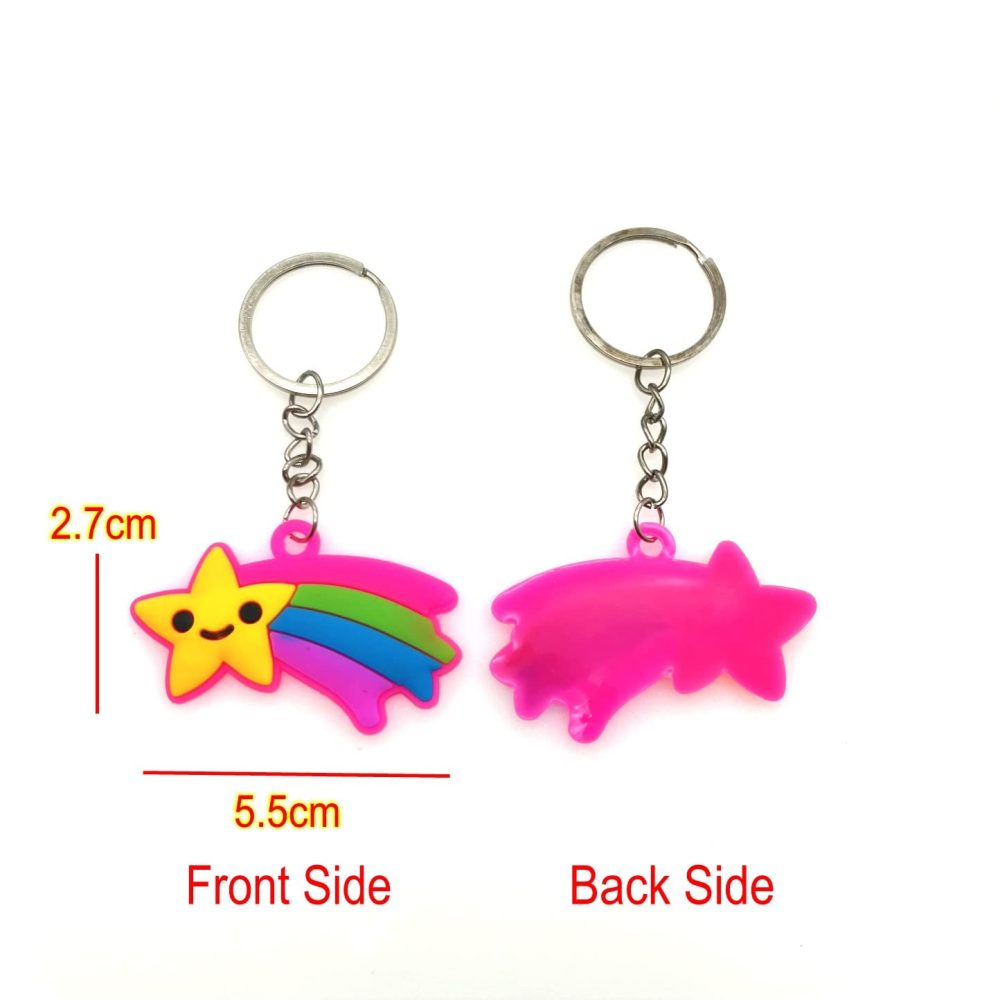 JZK 30 Pcs Rainbow keyrings set for kids, rubber smile face keychains for children birthday party favours, kids party bag fillers, kids party thankyou gift giveaway gifts - Image 7
