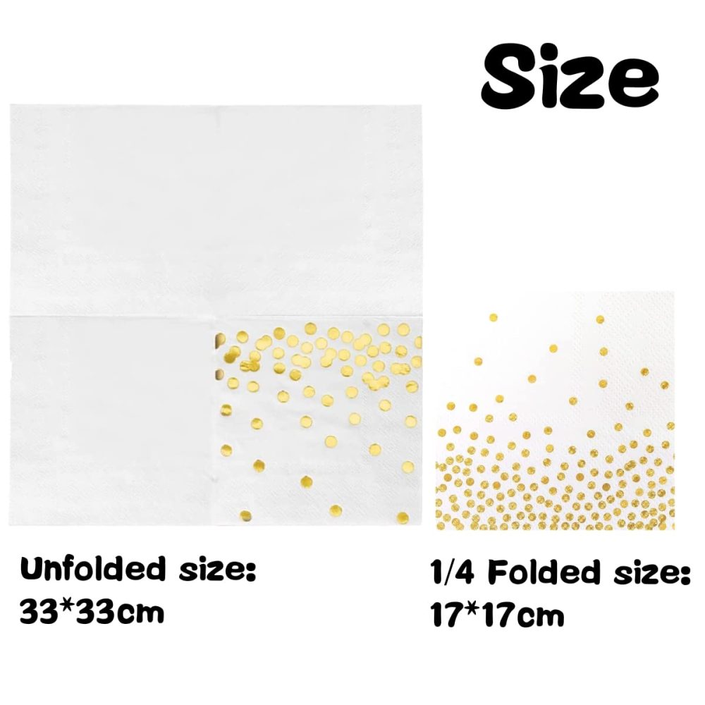 50PCS White and Gold Polka Dot Party Napkins, CEILIWEN 33x33CM White with Gold Napkins, Cocktail Napkins Dinner Napkins Serviettes Napkins - Image 7
