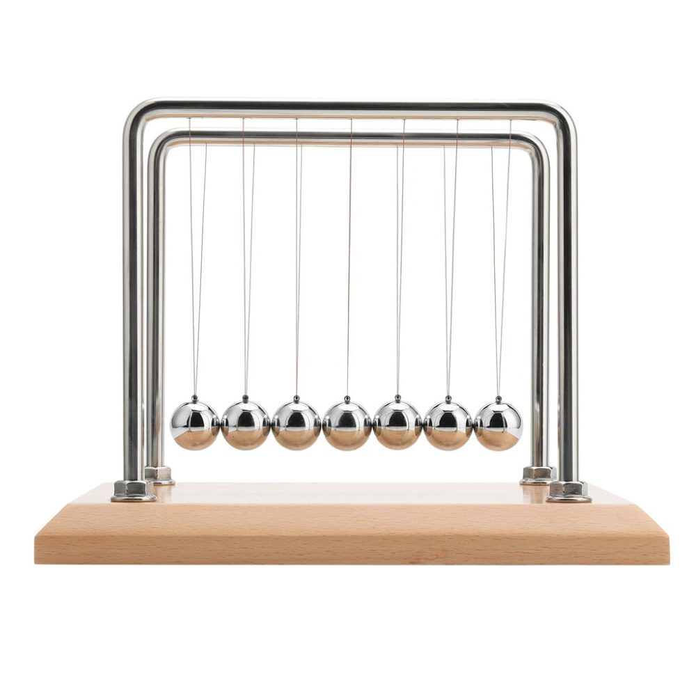 CERROPI Newton Cradle Balance Balls, Newton Pendulum with 7 Balls, Classic Newton Swing Ball, Decorative Physics Gadget for Desk, Beech Base & Chromed Metal Stand, 11 inch, 50 Sec Swingtime - Image 7