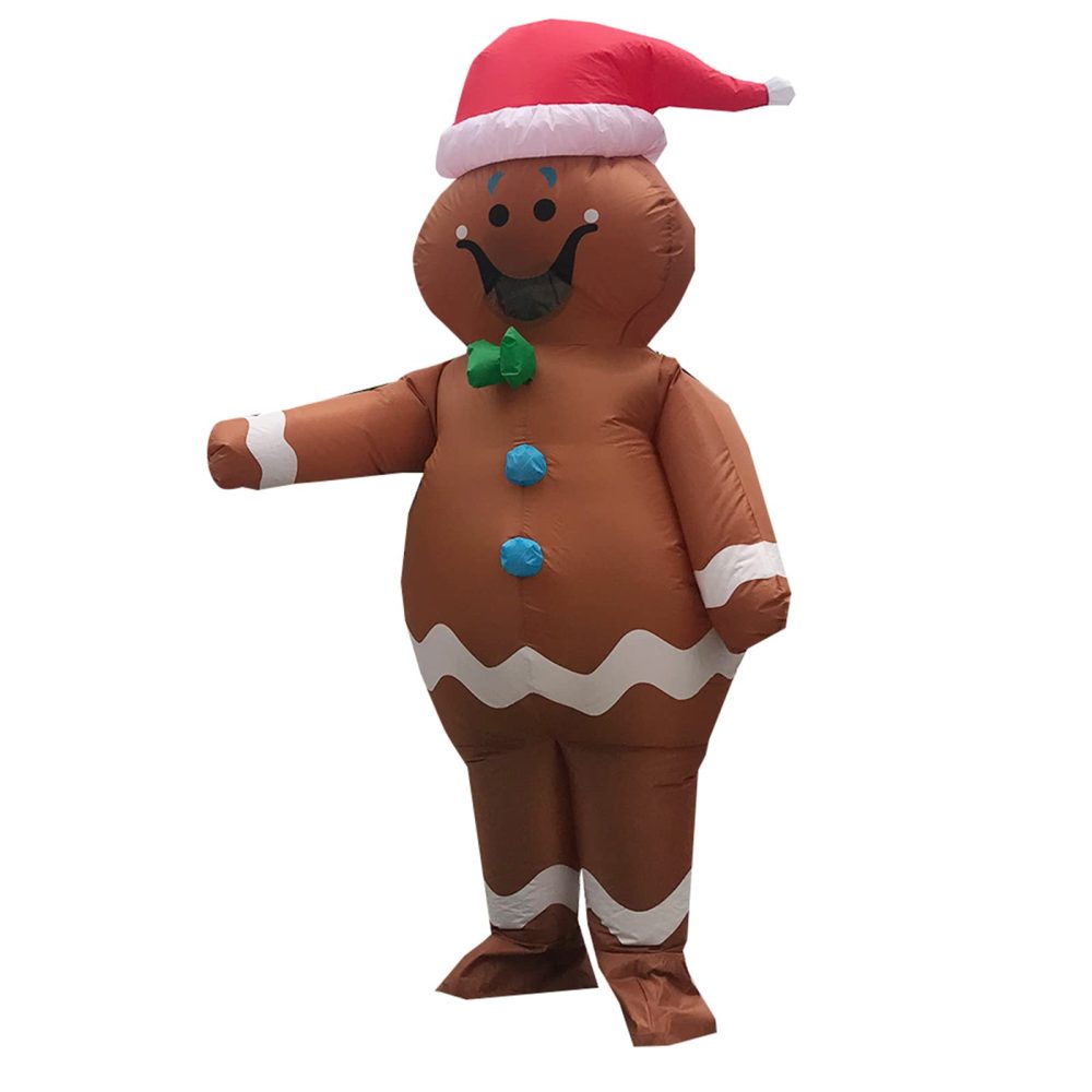 Arokibui Inflatable Gingerbread Man Costume Blow up Gingerbread Costume Cosplay Party Halloween Costume Christmas Costume Christmas Decoration - Image 3
