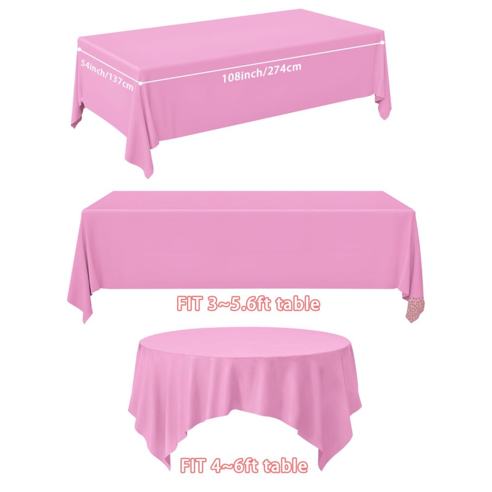 YANGTE 6 Pack Tablecloths Plastic Rectangle Table Covers 54 x 108 Inch Table Cloths for Indoor or Outdoor Parties Birthdays Weddings Picnics (Pink) - Image 5