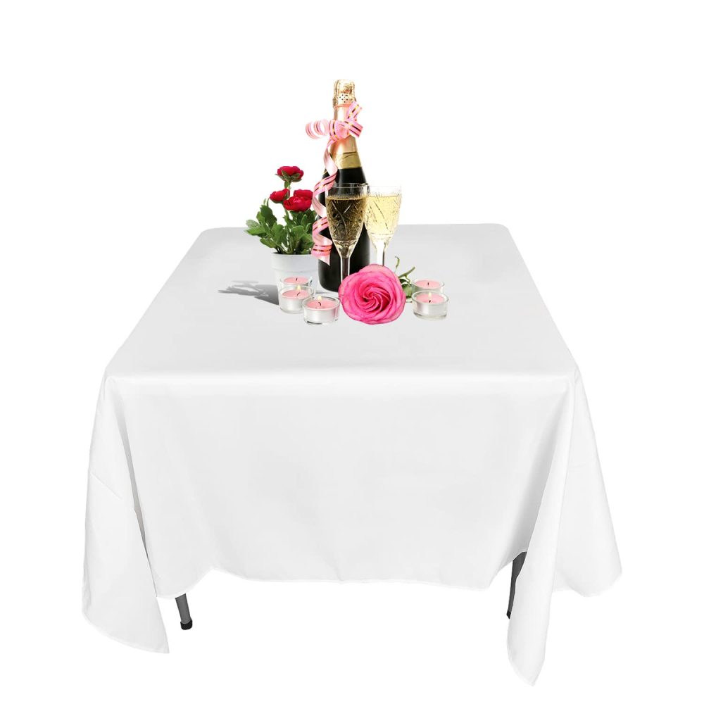 WedDecor White Square Tablecloth 90 x 90 inch Polyester Linen Fabric Table Cover Washable for Indoor Outdoor Dinner, Kitchen Dining, Weddings, Birthday, Anniversary Party Events, Pack of 1