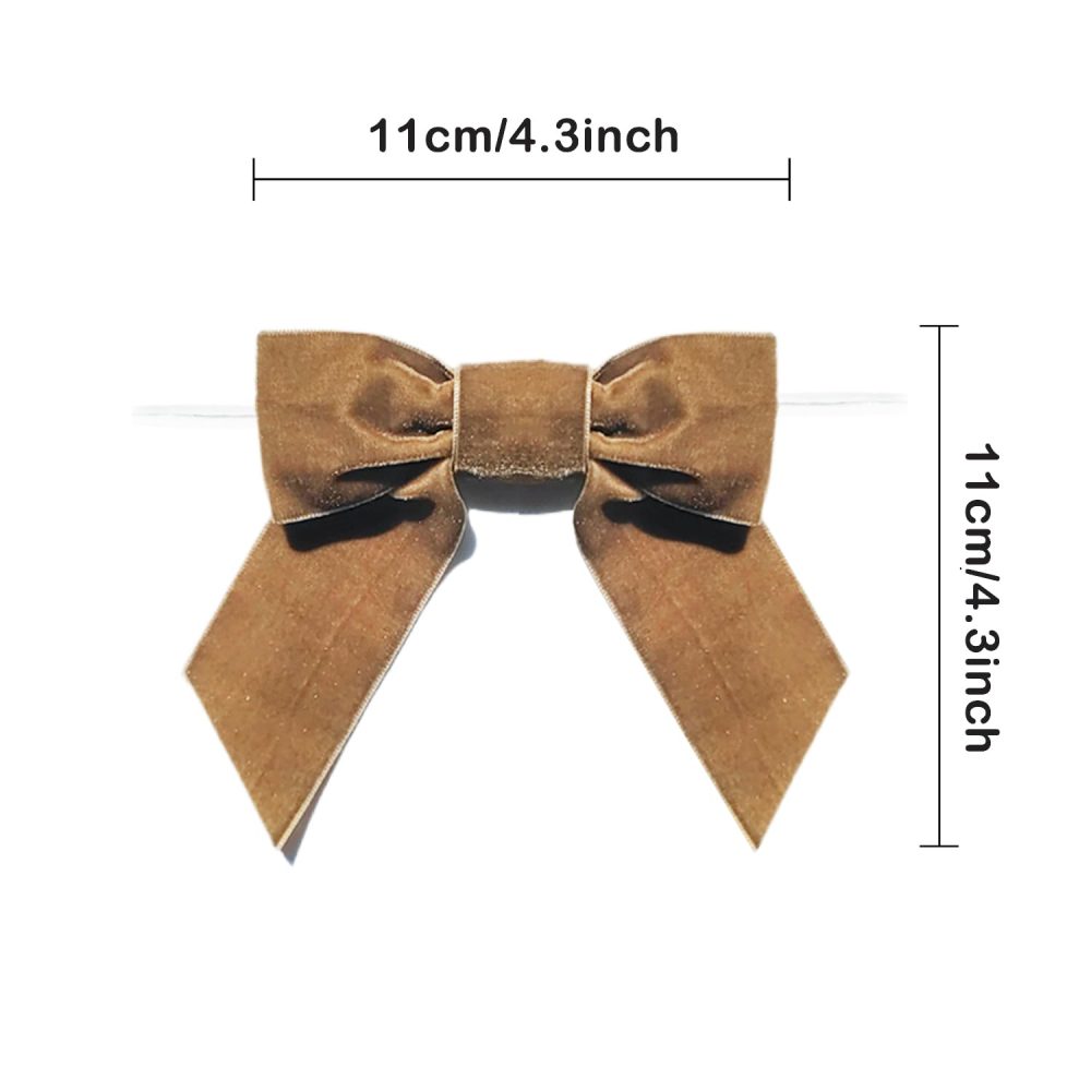 16Pcs Christmas Velvet Bows, 4.3" Vintage Velvet Ribbon Bows for Christmas Tree Garland Wreath Gift Wrapping DIY Crafts Wedding Decor (Khaki) - Image 2
