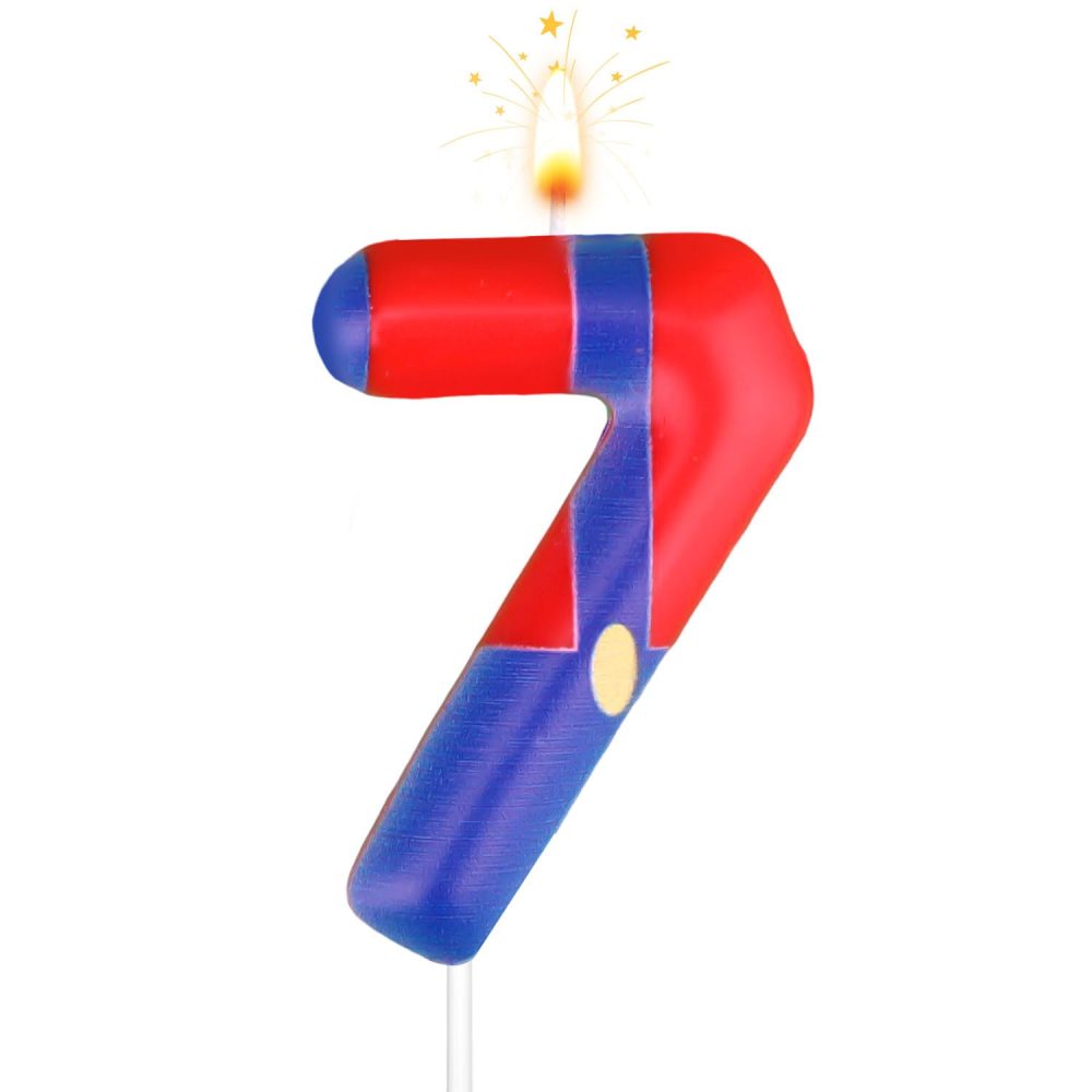 Red Blue Birthday Candles, Birthday Candles Numbers Cartoon Game Themed Cake Topper Candles Birthday Cake Decorations for Boys Girls Kids Party Decor Celebration Supplies (Number 7)