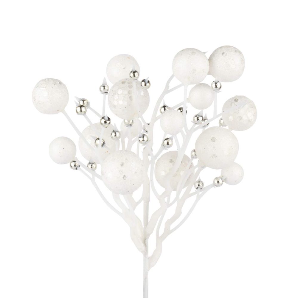 Art Beauty White Christmas Tree Stem Pack of 9 Artificial Glittered Berry Picks for Xmas Tree Decoration Wreath Garland Tree Topper Wedding Centerpiece Decor