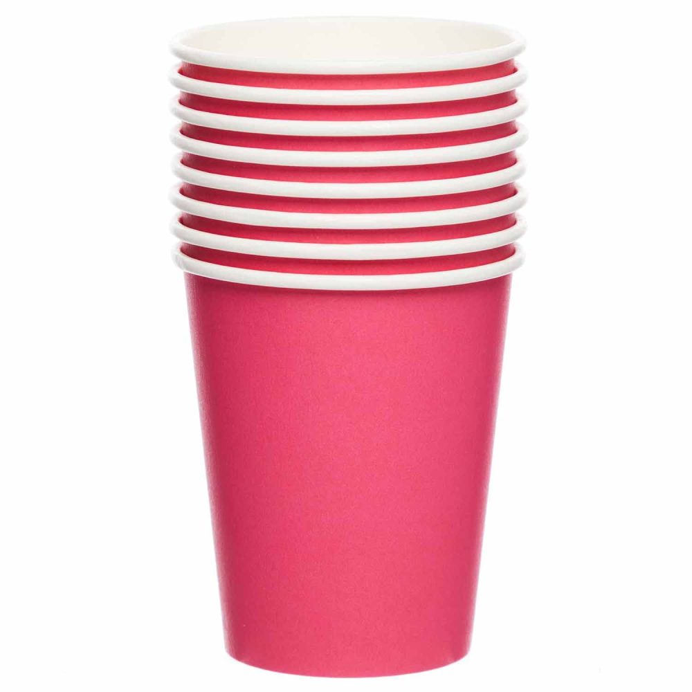 Amscan 9915403-202-66 - Bright Pink Eco-Friendly Recyclable Paper Party Cups - 8 Pack - Image 3