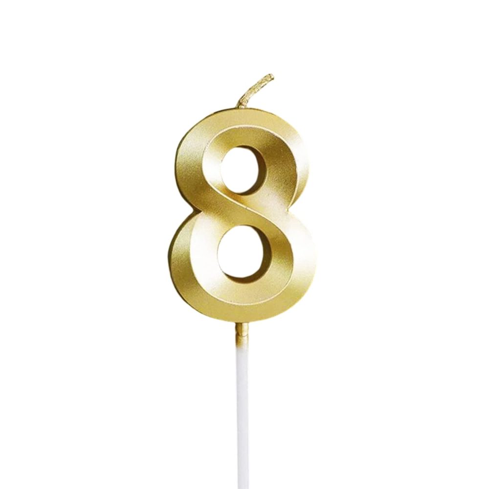 Golden Glitter 3D Number Candles - Perfect for Birthday, Anniversary, Wedding, Graduation Cake (Set of 8)