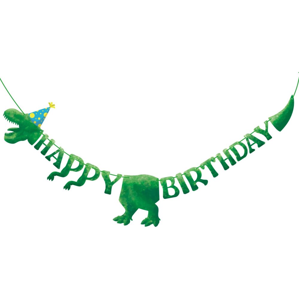 Fowecelt Dinosaur Happy Birthday Banners - Personalised Dinosaur Bunting Large Size 59 Inch / 5 Ft, for Birthday Banner Decorations Party Supplies Boy Girl (Green)