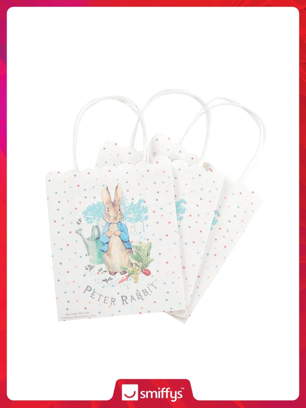 Smiffys Peter Rabbit Classic Tableware Party Bags x6, 17 x 20 cm with Scalloped Top, Official License Partyware for Birthday Celebrations & Themed Events, Perfect for Party favours - Image 4