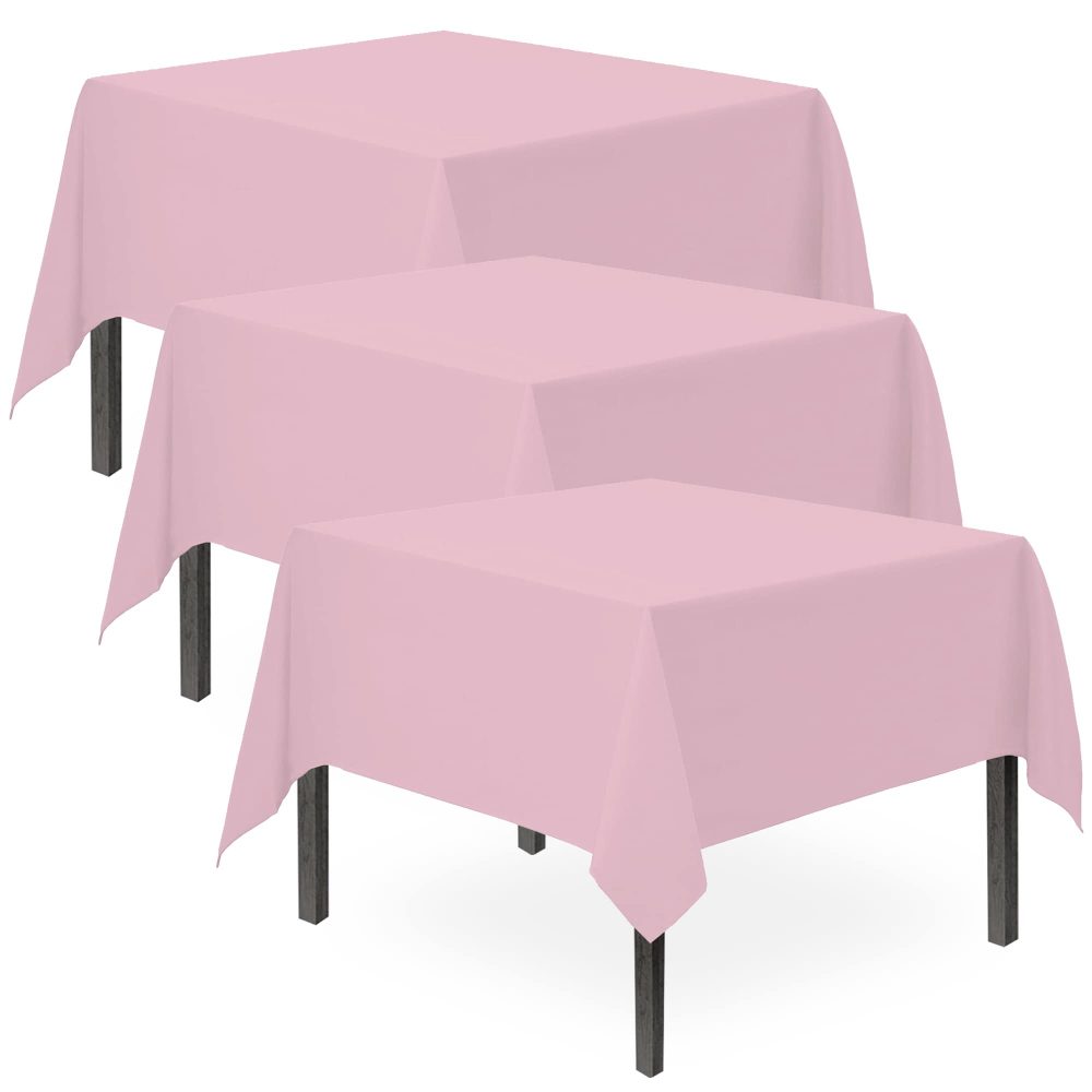 3pk Pink Table Cloths Party | 121 x 121cm | Plastic Table Cover Party | Baby Pink Table Cloth Party Table Cover | Pink Party Table Cloth | Pink Table Cover | Pink Tablecloth | Pink Plastic Tablecloth - Image 2