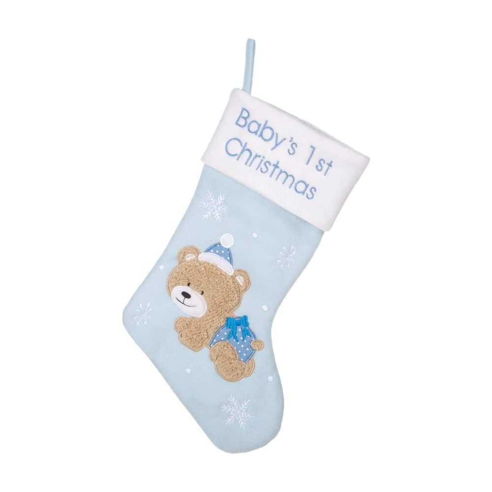 Widdle Gifts Baby's 1st Christmas Keepsake Stocking with Embroidered Teddy Fully Lined (Blue Boys 7615)