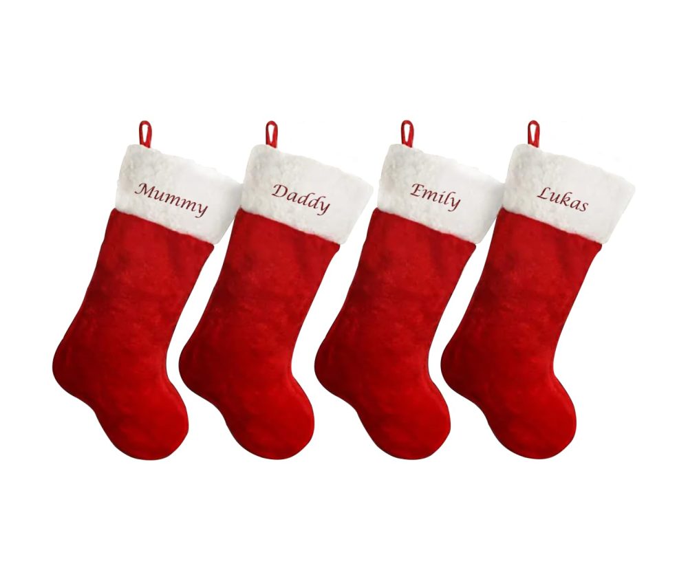 Hoolaroo Personalised Embroidered Red White Plush Plain Christmas Stocking with name Super Jumbo Large 57x30cm Family Xmas Traditional - Image 2