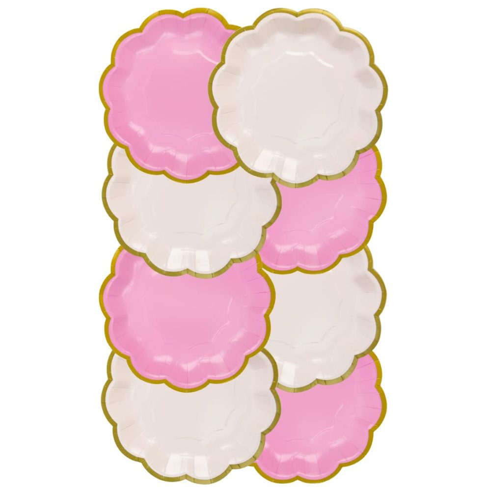 Talking Tables Pack of 12-Size 18cm Pretty Pink Paper Plates with Gold Foil Trim Ideal for Birthday or Afternoon Tea Party, PKPLATES, Pinkplates