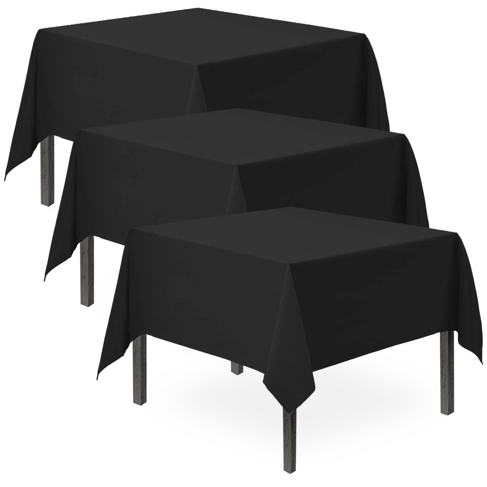 3pk Black Table Cloth Party | 121x121cm Halloween Black Plastic Table Cover Party | Black Plastic Table Cloth, Black Tablecloth Black Party Table Cloth Disposable Table Clothes for Parties Table Cover