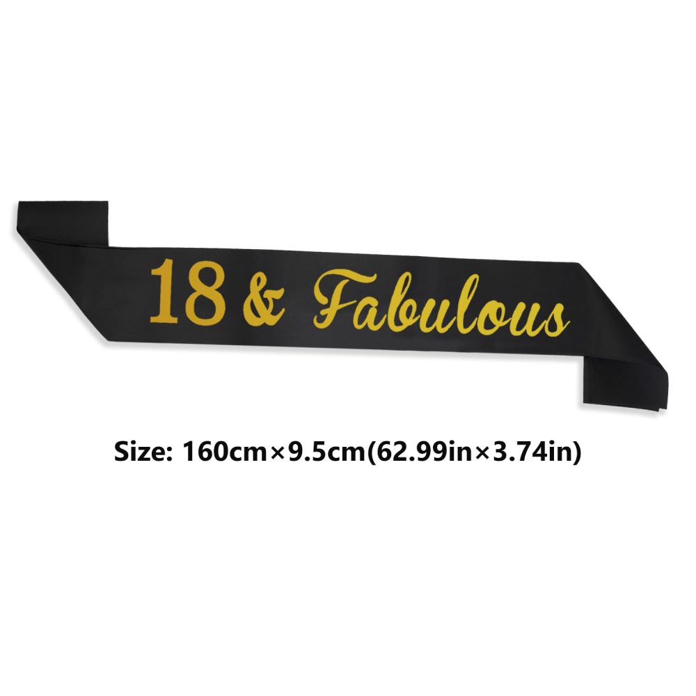 18th Birthday Sash, Black&Gold 18 & Fabulous Sash for Women Happy 18th Birthday Gift Party Decorations Supplies Accessories Y3JHFAB (18th fabulous) - Image 3