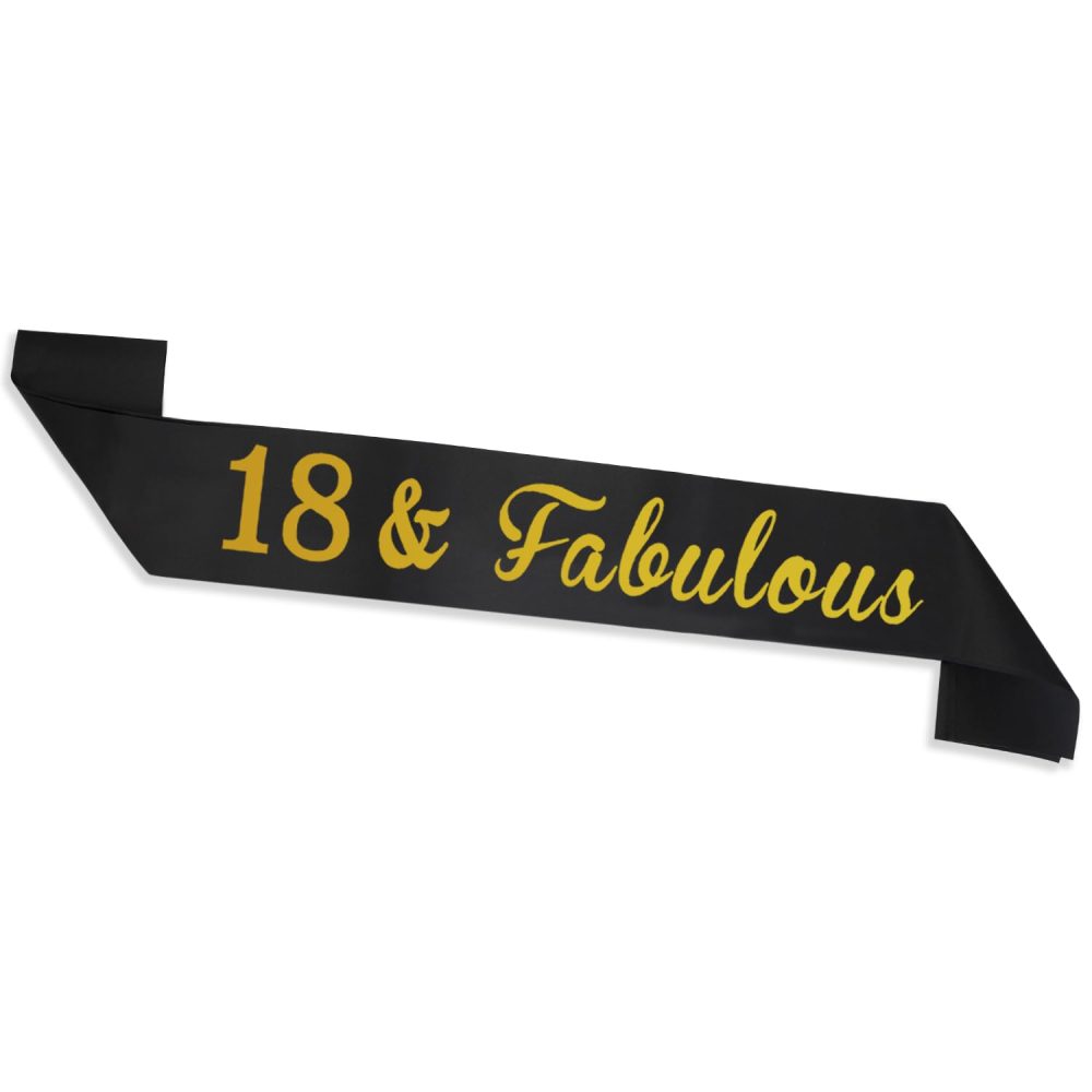 18th Birthday Sash, Black&Gold 18 & Fabulous Sash for Women Happy 18th Birthday Gift Party Decorations Supplies Accessories Y3JHFAB (18th fabulous)