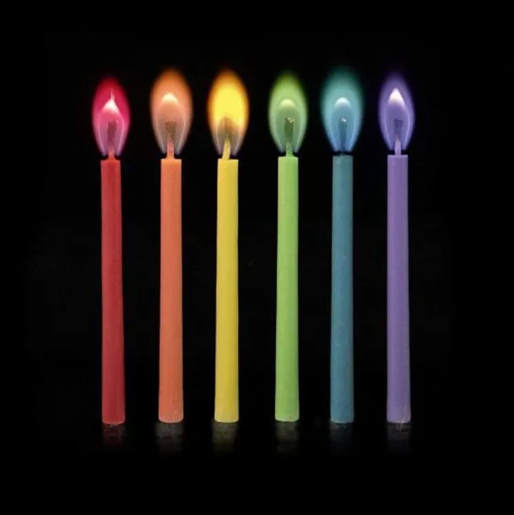 10 Coloured Flame Party Candles, Decorative Birthday Cake Celebration Candles Set with 10 Easy to Use Holders, Angel Flames, Assorted Coloured Birthday Party Candles