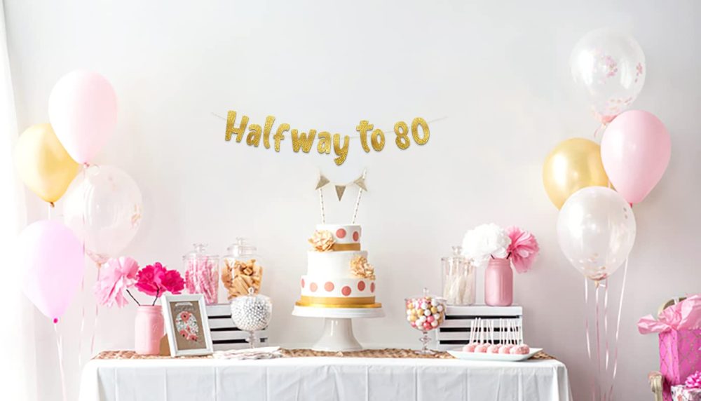 Halfway To 80 Gold Glitter Banner - Happy 40th Birthday Party Banner - 40th Birthday Party Decorations and Supplies - 40th Wedding Anniversary Decorations - Image 4