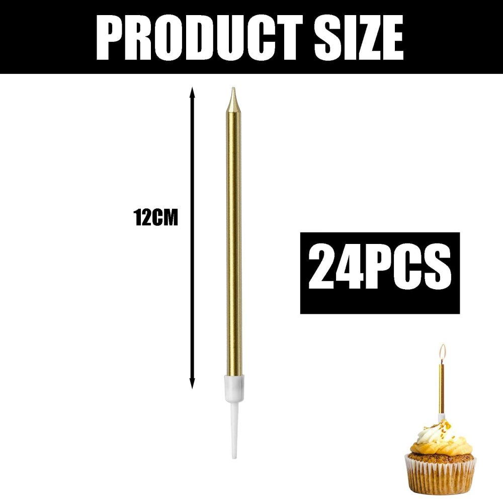 35PCS Gold Birthday Cake Candles Set,24PCS Birthday Cake Candles 11 Glitter Happy Birthday Cake Toppers Long Gold Candle Candles for Cake for Birthday Wedding Party Decoration - Image 6