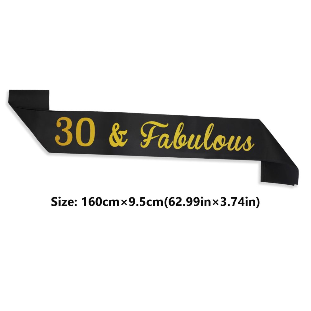 30th Birthday Sash, Black&Gold 30 & Fabulous Sash for Women Happy 30th Birthday Gift Party Decorations Supplies Accessories Y3JHFAB (30th fabulous) - Image 3