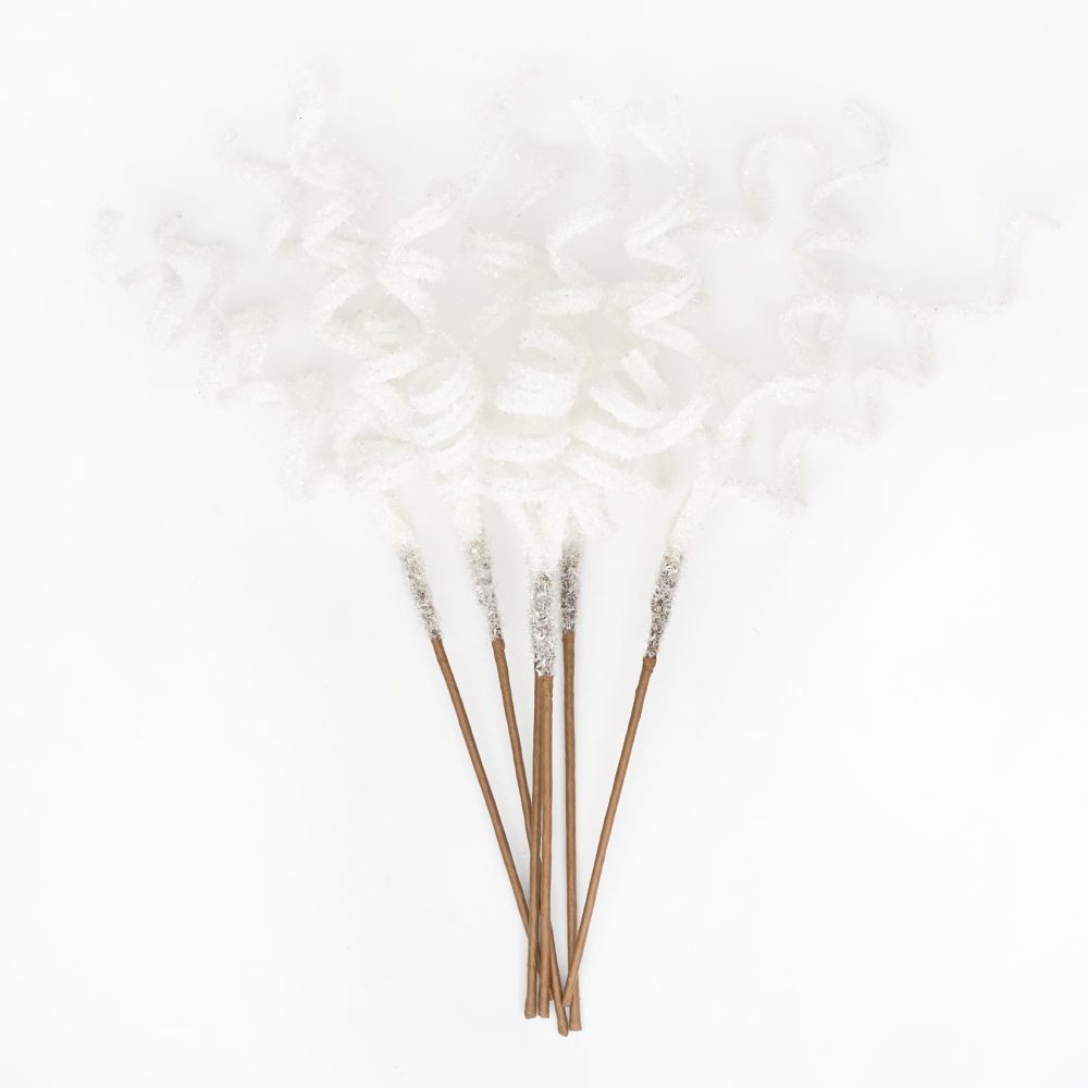 Lamris Christmas Tree Picks Curly Sprays 17 inches Set of 6 White Xmas Tree Topper Christmas Ornaments Decorations