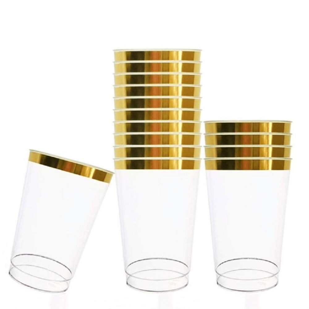 Tebery 100 Pack 12oz Gold Rimmed Plastic Cups, 360ml Clear Crystal Plastic Tumblers Cups, Resuable Plastic Shot Glasses, Wedding Cups Elegant Party Cups - Image 6