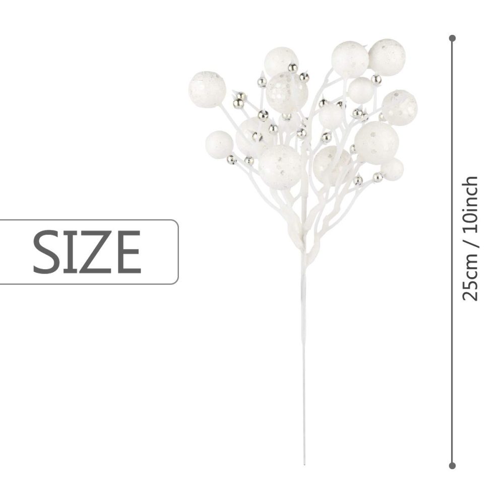 Art Beauty White Christmas Tree Stem Pack of 9 Artificial Glittered Berry Picks for Xmas Tree Decoration Wreath Garland Tree Topper Wedding Centerpiece Decor - Image 5