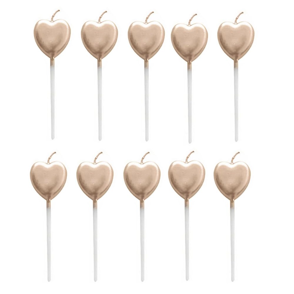 ZHjuju Heart Birthday Candles,10 Pcs Metallic Birthday Candles Cute Heart Shaped Cake Decoration Supplies Birthday Candles for Party Wedding Cake Decoration Supplies Birthday,Champagne