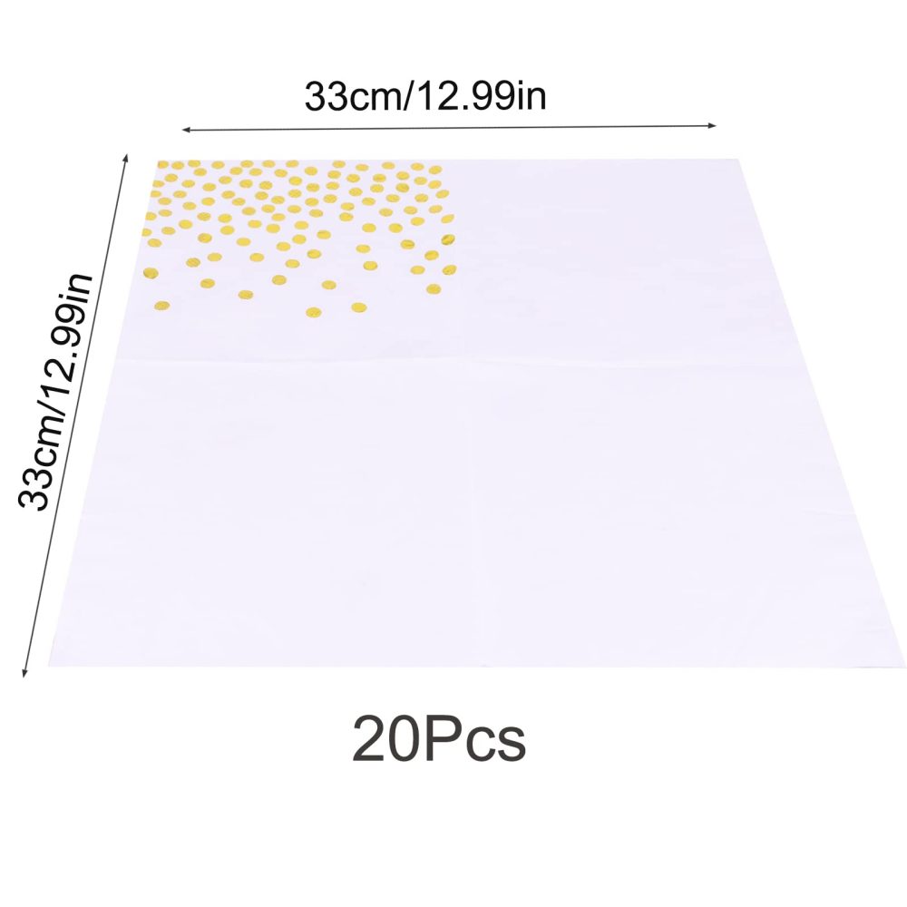 20PCS Gold Napkins Disposable 6.4X6.4 Inch White and Gold Party Napkins Cocktail Serviettes Napkins Birthday Golden Wedding Anniversary Napkins Baby Shower Paper Napkins Gold Dots Bridal Shower Napkin - Image 6