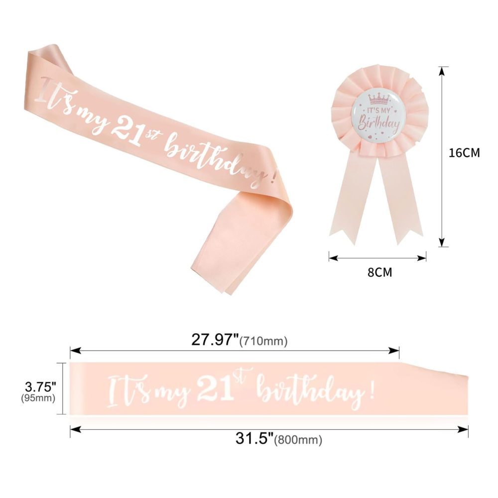 21th Birthday Sash - Rose Gold Birthday Sash for Girls , Birthday Girl Sash with Birthday Badge 21th Birthday Gift Party Decorations Supplies - Image 7