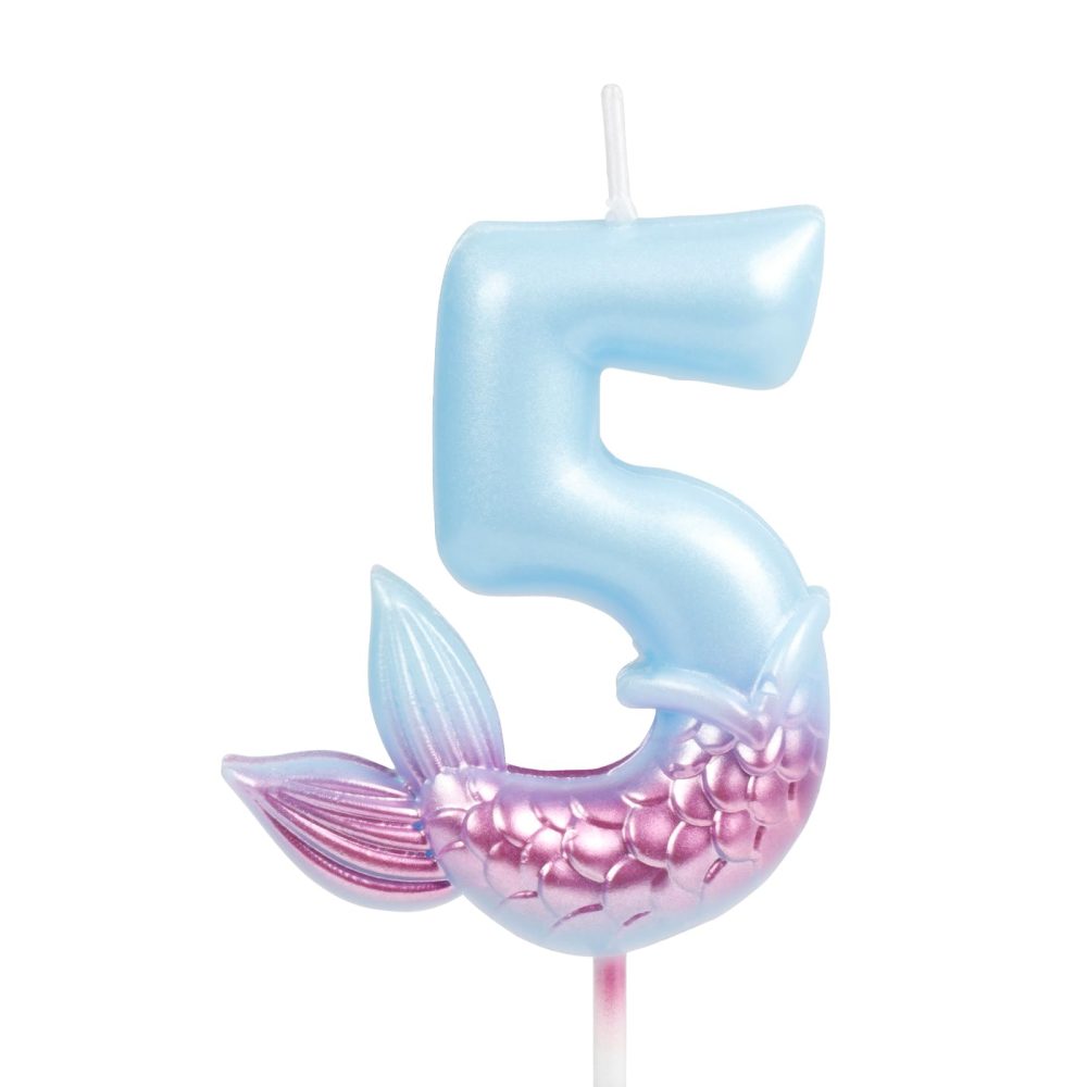 Yiran Blue Mermaid Birthday Candles for Cake with Mermaid Tail, Number 5 Candles, Blue Birthday Candles, Happy Birthday Candle, Cake Candles Cake Topper Decorations for Girls Mermaid Birthday Party