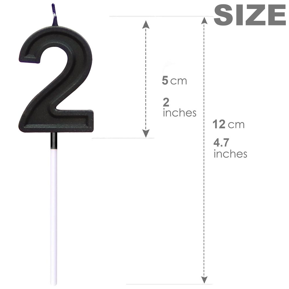 TOYVENTURES Black Number Birthday Candle 3D Designed Cake Topper Decorations for Happy Birthday Candles Wedding Anniversary (Number 2) - Image 5