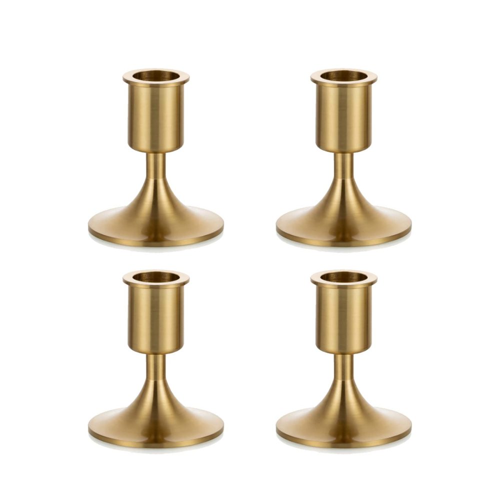 Candlestick Holders Taper Candle Holders, Romadedi Heavy Thick Gold Candle Stick Candle Holder for Table Centerpiece, Wedding Reception, Festive Christmas Mantel Decoration or Home Decor, Set of 4