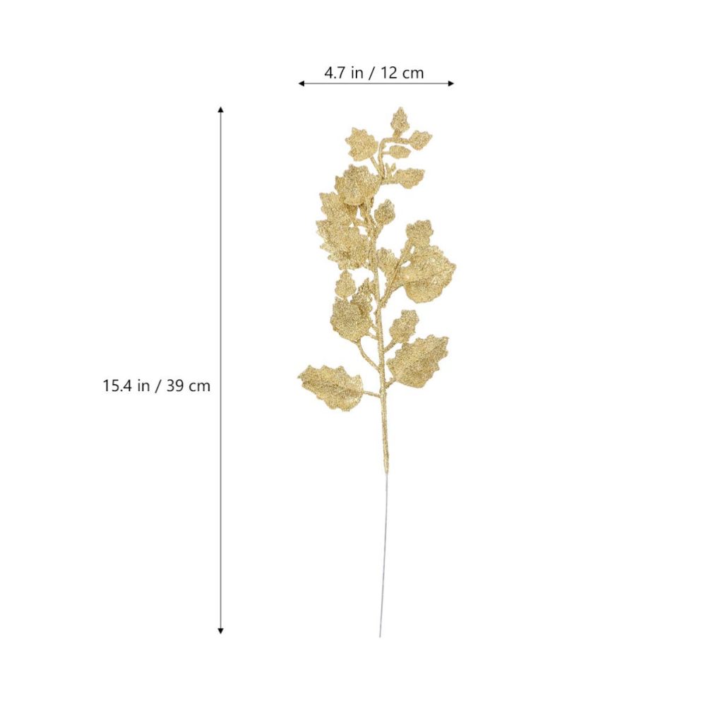 NUOBESTY 10Pcs Chinese Glitter Leaves Picks Sprays Artificial Holly Leaves Picks Stems Wired Twig Stem Fake Bunch for DIY Garland Holiday Wreath Ornament (Golden) - Image 4