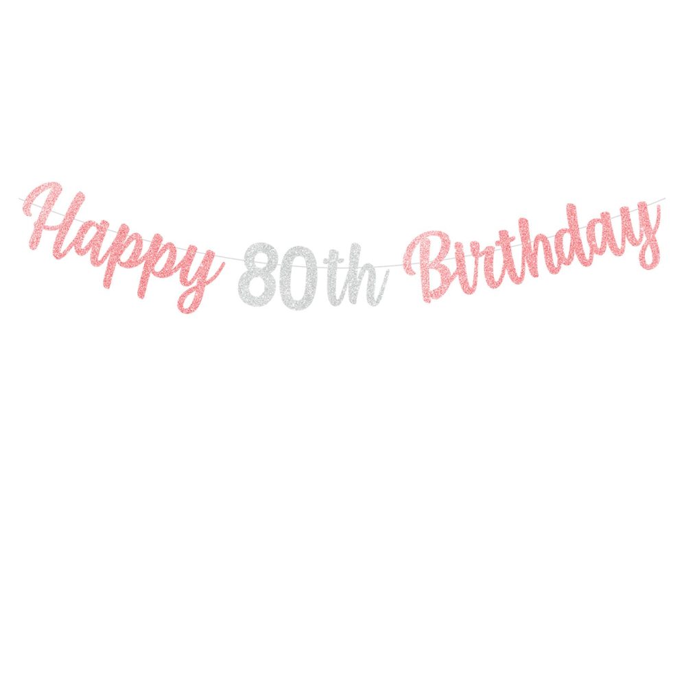 bng-bng 80th Birthday Banner Happy 80th Birthday Bunting Rose Gold Glitter Large Hanging Letter Banner for Women Lady 80 Eighty years old Birthday Anniversary Party Decorations