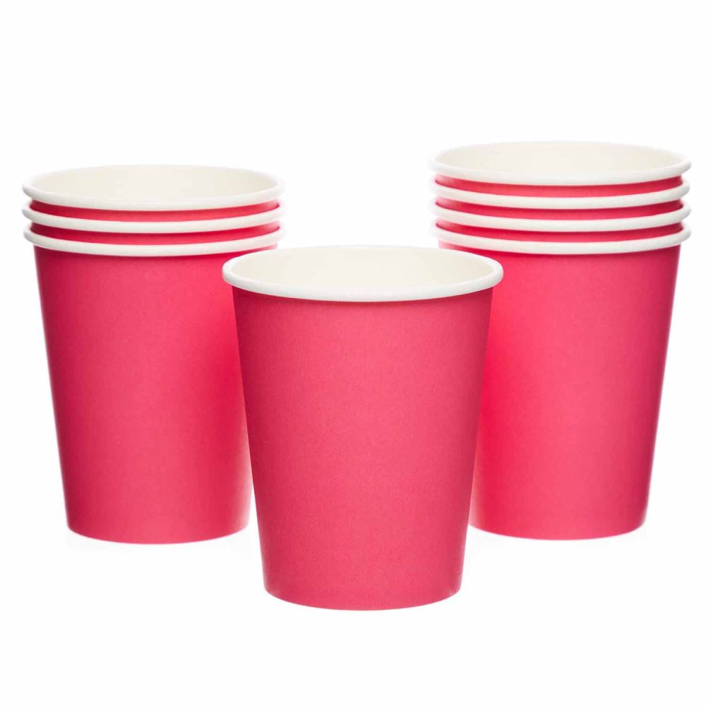 Amscan 9915403-202-66 - Bright Pink Eco-Friendly Recyclable Paper Party Cups - 8 Pack - Image 4