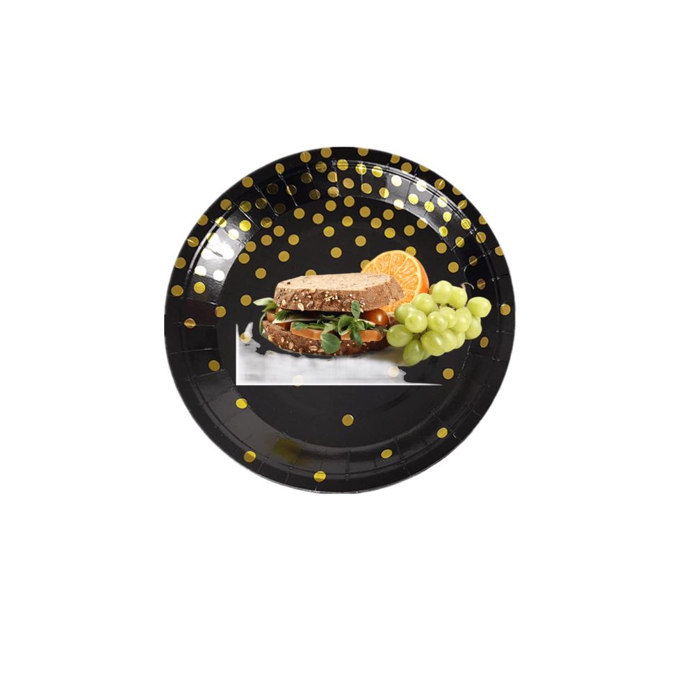 CEILIWEN Black and Gold Party Plates, 50 Pack 7 inch Party Tableware Dinnerware, Disposable Paper Plates, Party Supplies for Birthday Decorations, Pack of 50 - Image 4