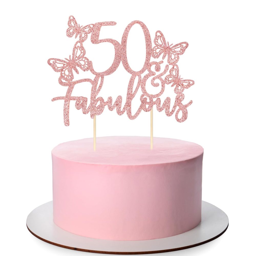 CHEERYMAGIC 50th Birthday Cake Topper, 50 & Fabulous Cake Topper, Rose Gold Glitter Fifty and Fabulous Cake Decorations for 50th Birthday Wedding Anniversary Party Supplies A9SFCP (50th Birthday)