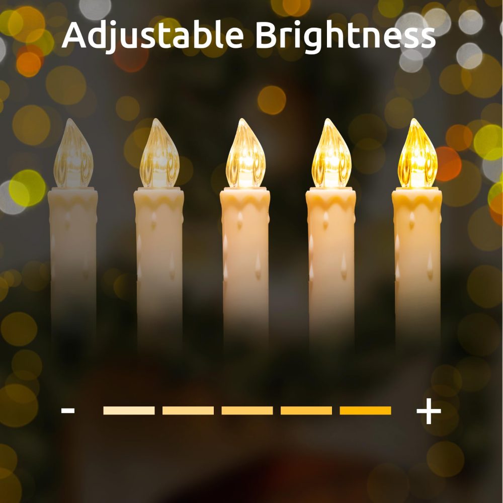 Koopower 20 LED Candles with Timer, Batteries and Remote Control on 10 m IP65 Waterproof Transparent Cable, Dimmable Candle Fairy Lights for Christmas Tree, Wedding, Party, Warm White - Image 2