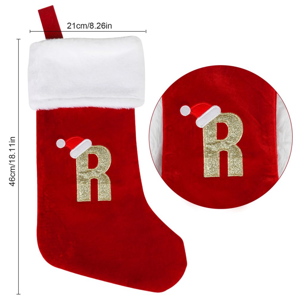 VEYLIN Christmas Stockings with Letters, 20 Inch Large Plush Christmas Stockings Embroidered Stockings Christmas Stockings for Kids/Adult Xmas Gift Stockings & Holders(R) - Image 8