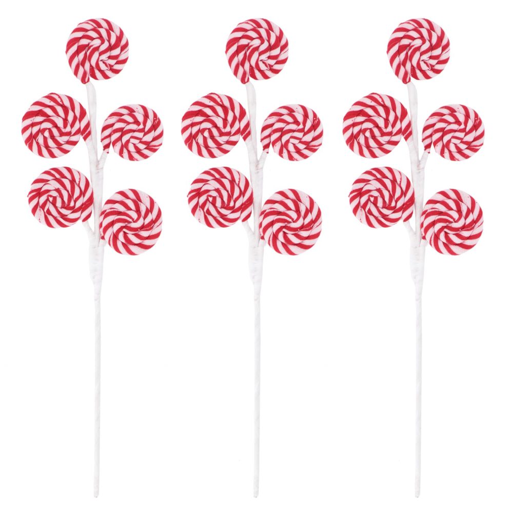 3 Pcs Christmas Candy Picks Lollipop Sprays 15.7" Red White Candy Lollipop Ornament Stems for Christmas Trees Branches Wreaths Garlands Centerpeices Floral Arrangements Gift Wrap Home Decorations (3)