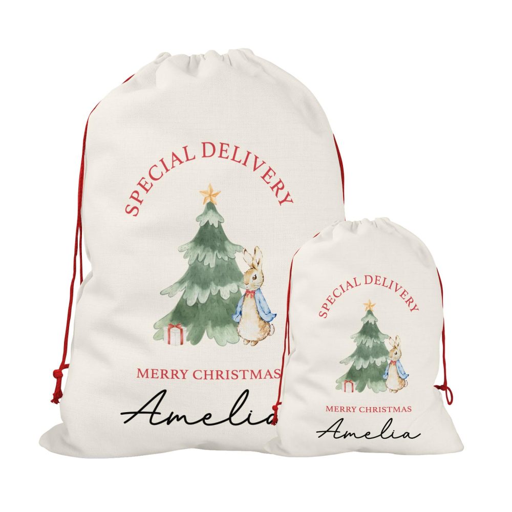 Personalised Christmas Sack | Add Any Name, Select a Design | Custom Christmas Stocking l Custom Christmas Sack For Kids, Children's, Personalised Santa Sack, Christmas Sack (Bunny Tree) - Image 2