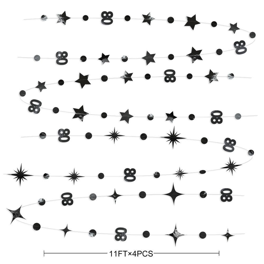 Black 80th Birthday Decorations Number 80 Circle Dot Twinkle Star Garland Metallic Streamer Bunting Banner Backdrop for Women Mens Cheers to 80 Years Old Birthday 80th Anniversary Party Supplies - Image 5
