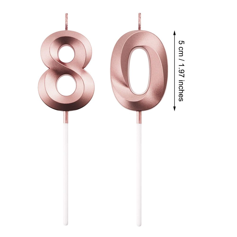 BBTO 80th Birthday Candles Cake Numeral Candles Happy Birthday Cake Topper Decoration for Birthday Anniversary Wedding Party Celebration Supplies (Rose Gold),5 centimeters - Image 7