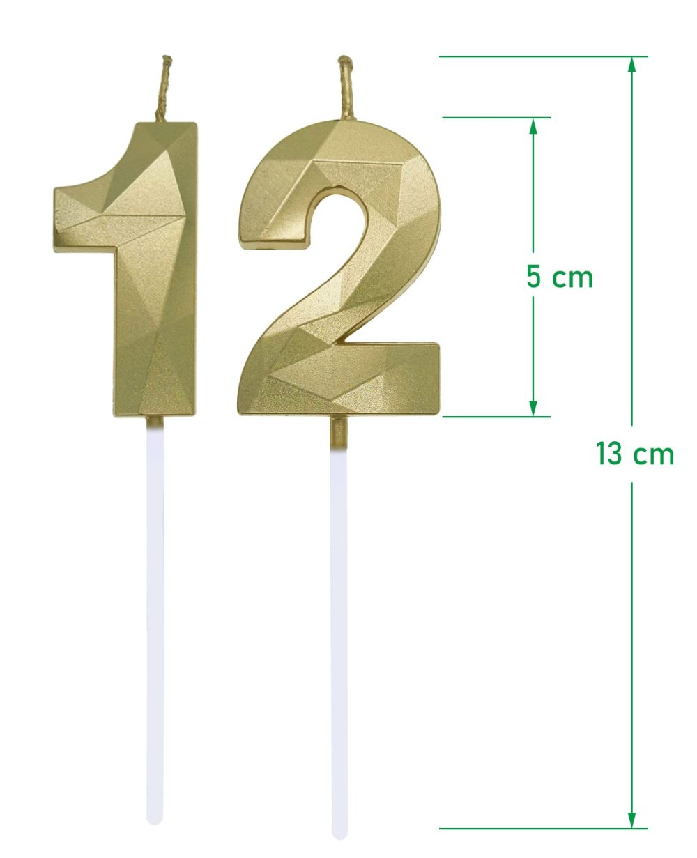 Birthday Number Candle, 1st or 2nd or 12th or 21th Birthday Candles for Cake Birthday Decorations Happy Birthday Cake Topper Cake Candles, for Anniversary Wedding Party Celebration Supplies (Gold) - Image 2