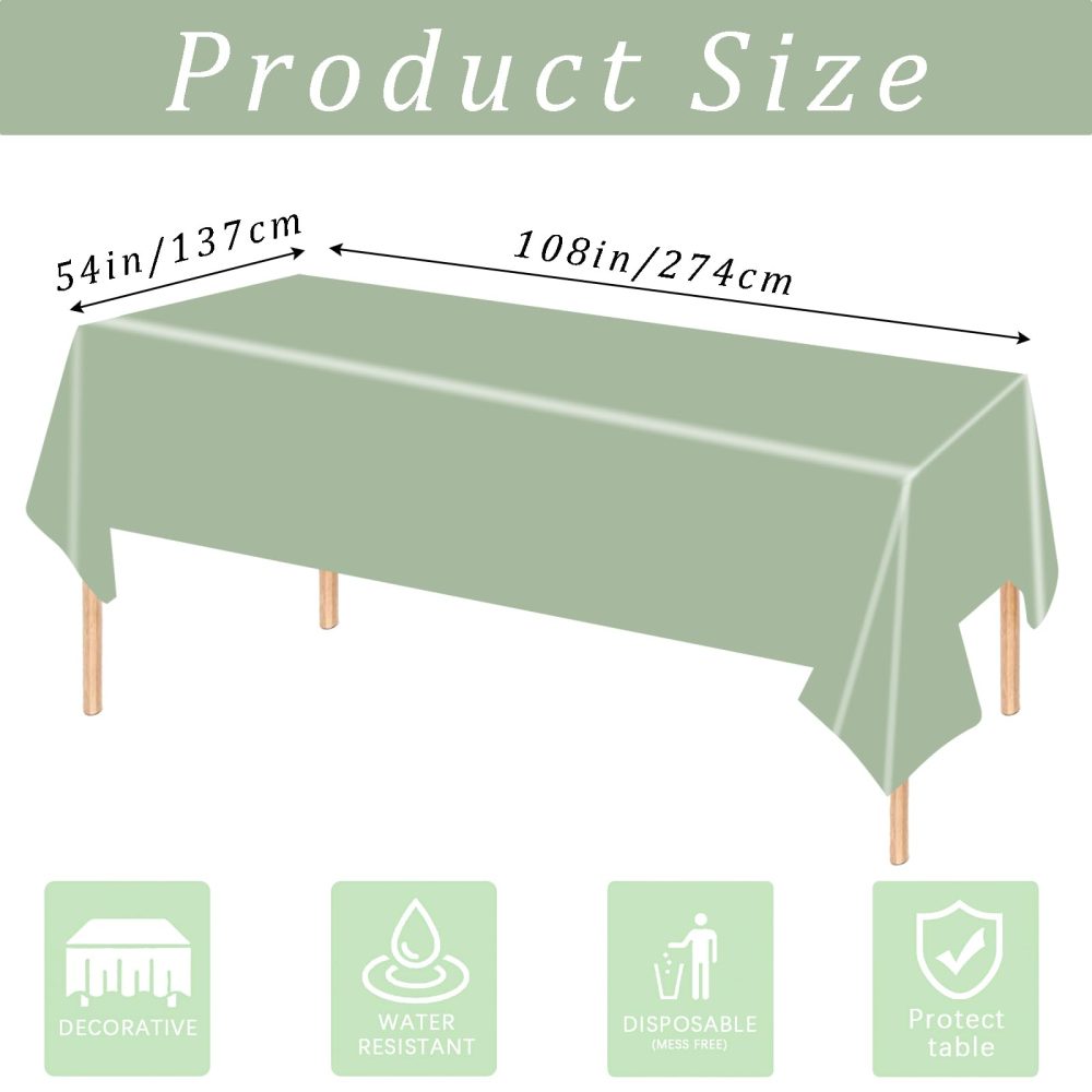 Large Sage Green Table Cloth Sage Green Tablecovers,137 * 274cm Plastic Waterproof Sage Table Covers Sage Green Party Table Decorations for Kids Picnic Birthday,Bridal Shower,Wedding Party Supplies - Image 6