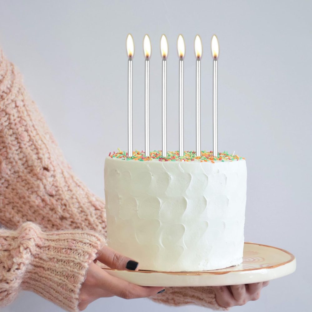 Silver 13rd Birthday Cake Candles,Number 13 Candles with 6pcs Long Candles,Silver Candles Birthday Cake Set, Cake Candles Decorations for Birthday Party Wedding Anniversary - Image 6