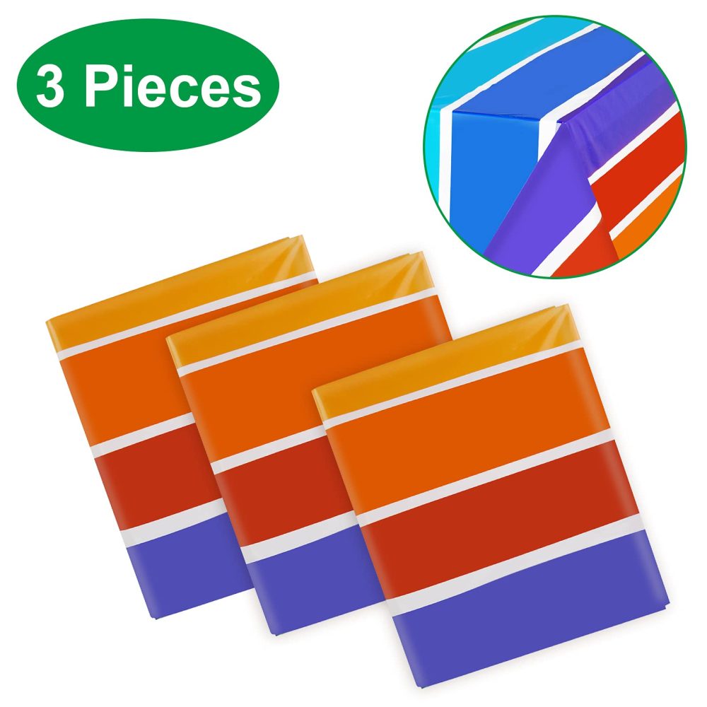 PHOGARY 3 Pack Rainbow Theme Tablecovers for Party Decoration, Disposable Plastic Rectangular Table Covers, Rainbow Parties Tablecloth Summer Beach Kids Birthday Cocktail Party Supplies - Image 5