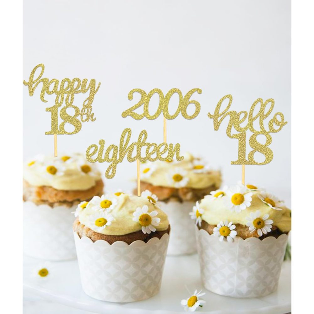 24 Pcs Glitter 18th Birthday Cupcake Toppers for Celebrating 18th Birthday Party Decorations for Eighteen Years Old Birthday Party Supplies (Gold) - Image 3
